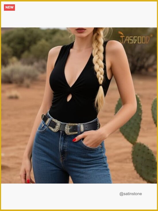 Vintage Double Buckle Western Belt Faux Leather Cowgirl Country Belt
